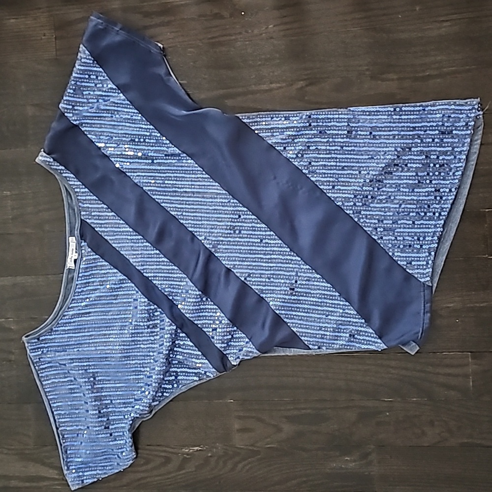 Blue satin/ sequin/ jersey top